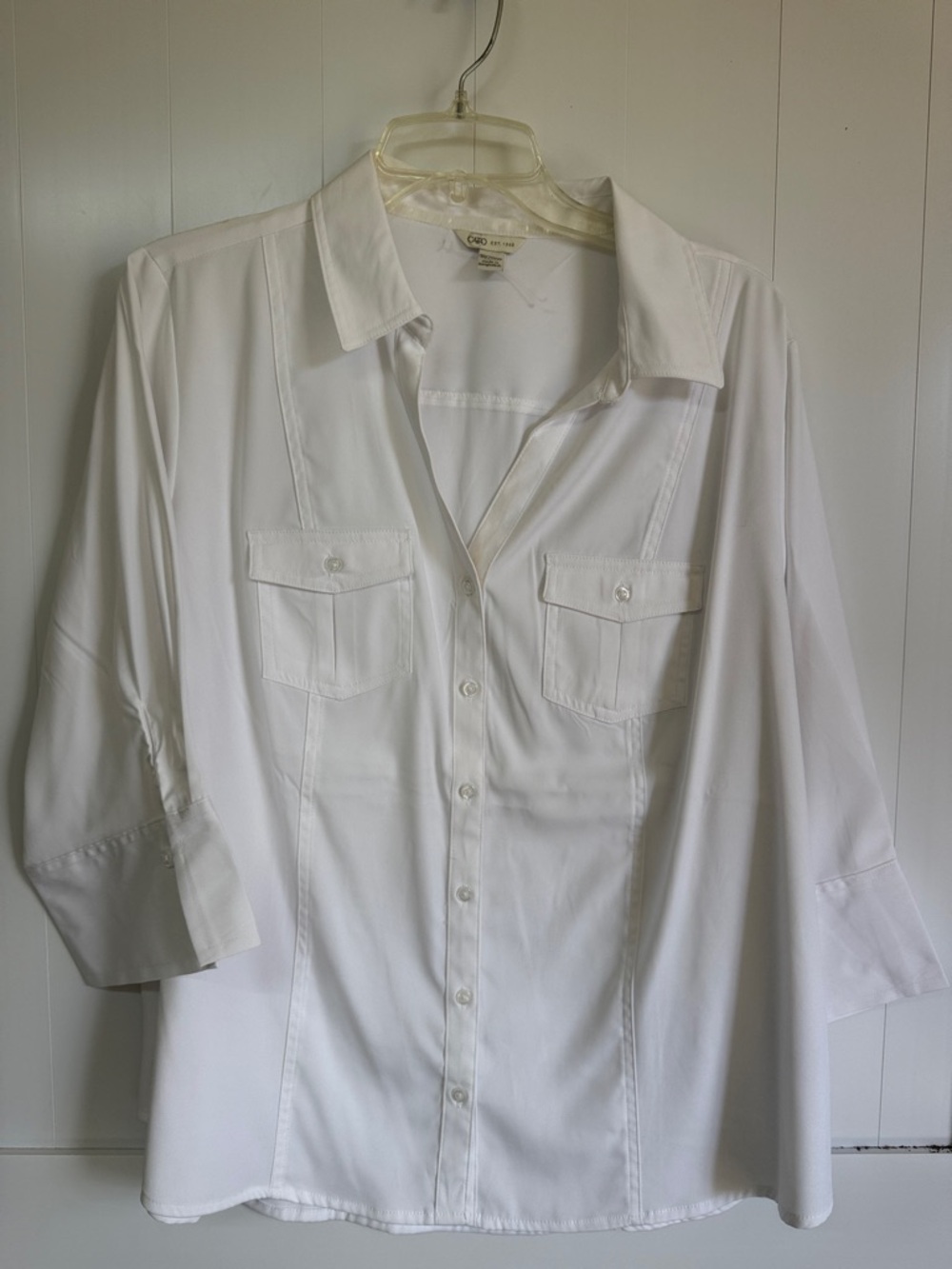croft & barrow style White Casual Button-Down Shirt with Chest Pockets